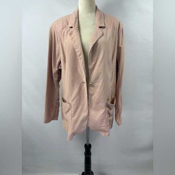 Diane Gilman DG2 Linen Blend Boyfriend Blazer Peach Plus Size 1X Relaxed Stretch - Picture 8 of 9